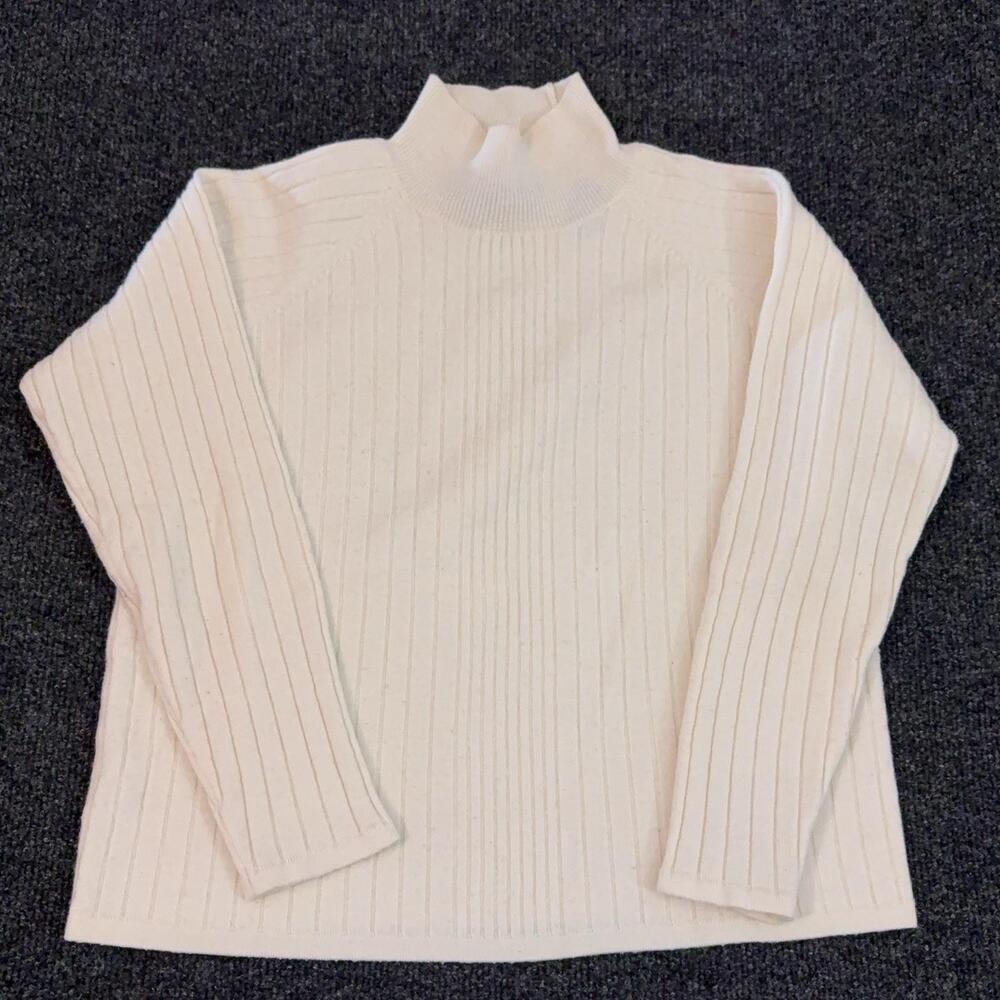 Karen Scott Sweater Womens M White Mock Neck Long Sleeve Ribbed Wool Blend Knit
